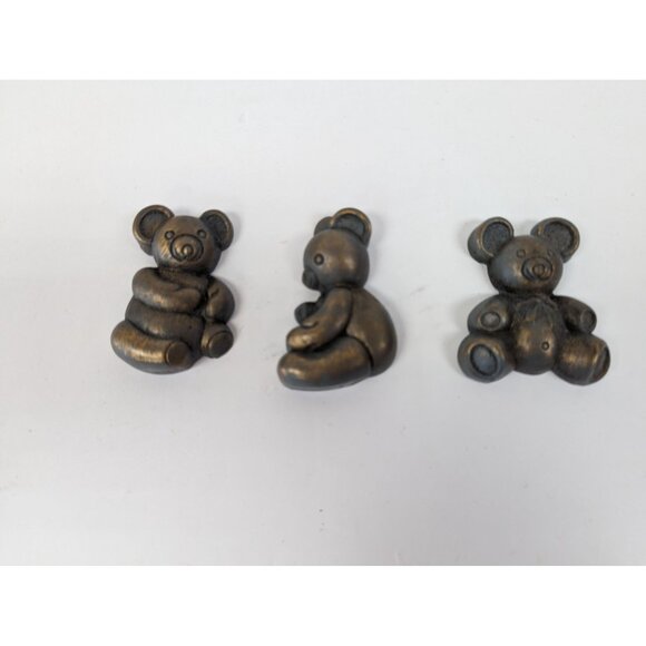 Homco 2 1/2" Teddy Bear Wall Plaques 3 Piece Blue & Gold Antiqued Finish #7505 - Picture 7 of 8